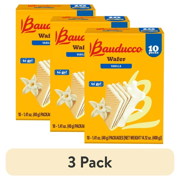 (3 pack) Bauducco Mini Vanilla Wafers, Crispy and Delicate Wafer Cookies, Vanilla Flavor, No Artificial Flavors or Colors, 10 Pack,14.12 oz