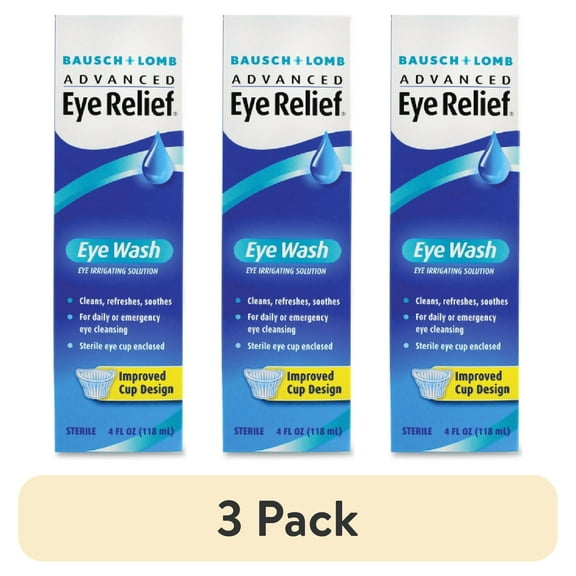 (3 pack) Advanced Eye Relief Eye Wash from Bausch & Lomb, Eye Irrigating Solution, 4 Fl Oz (118 mL)