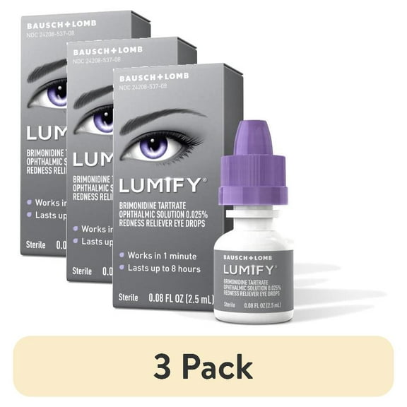 (3 pack) Bausch and Lomb LUMIFY Redness Reliever Eye Drops (Brimonidine Tartrate Ophthalmic Solution 0.025%) 0.08 Fl. Oz. (2.5 mL)