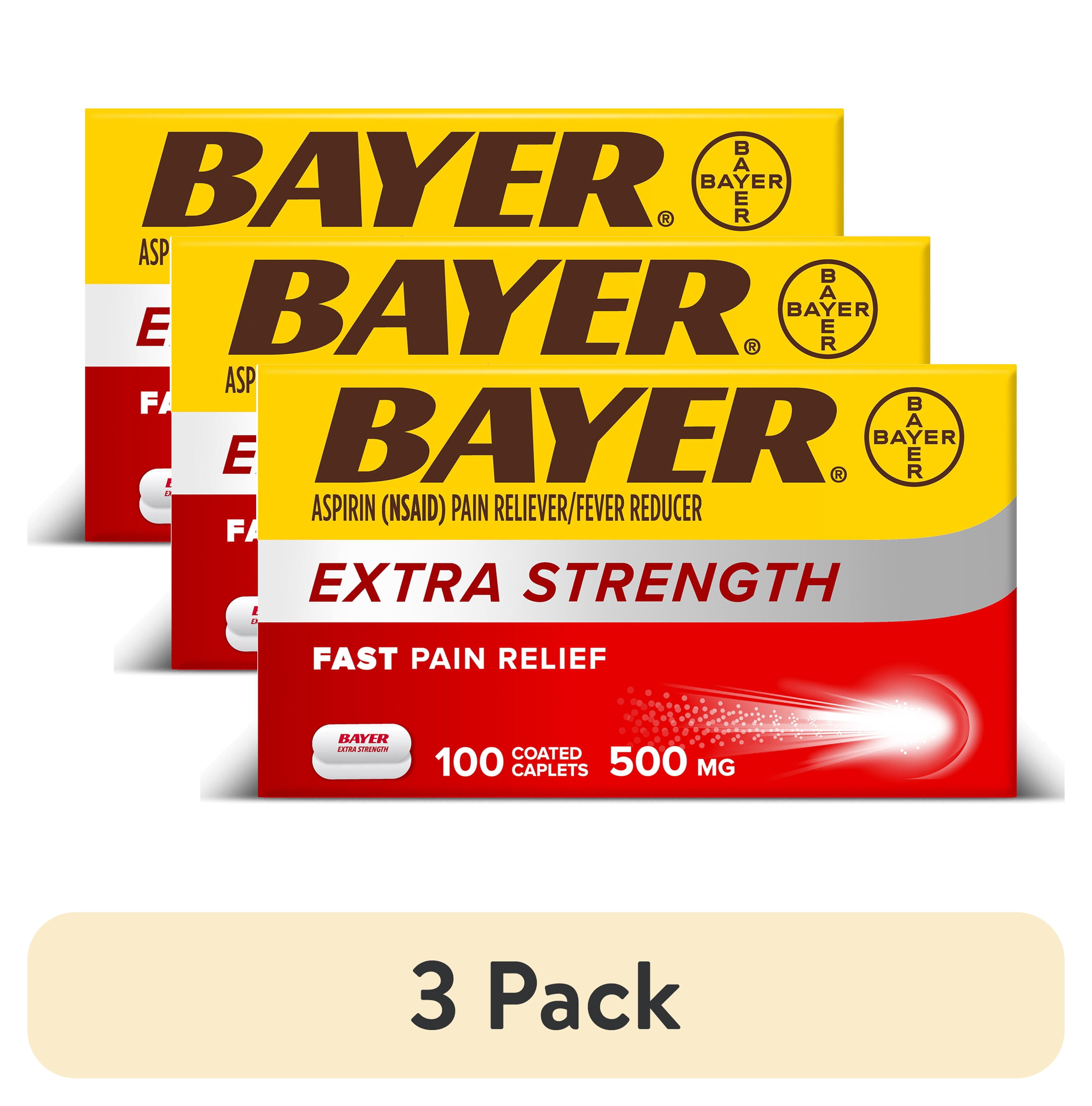 (3 pack) Bayer Aspirin Extra Strength, Pain Relief Pills, Fever Reducer and Headache Relief, 100 Count