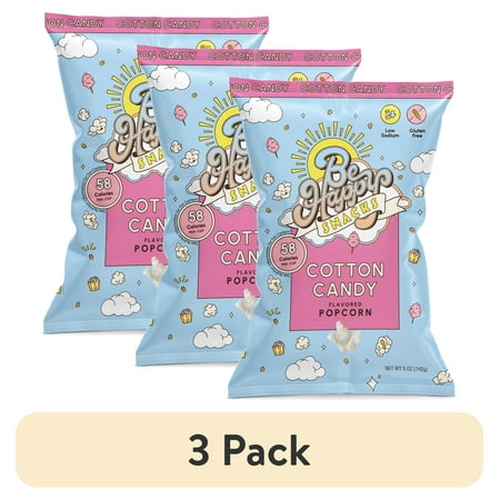(3 pack) Be Happy Snacks D'Amelio Cotton Candy Popcorn, Gluten-Free, 5 oz