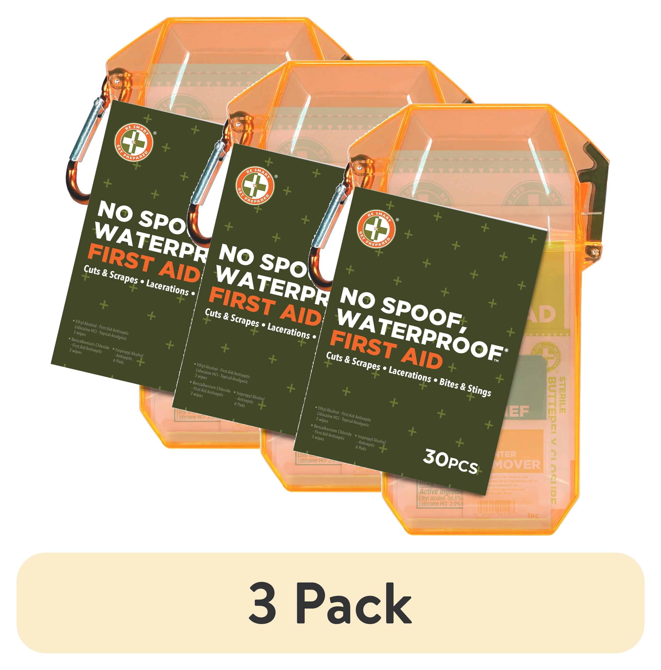 (3 pack) Be Smart Get Prepared Outdoor First Aid - No Spoof, Waterproof, 30 Piece