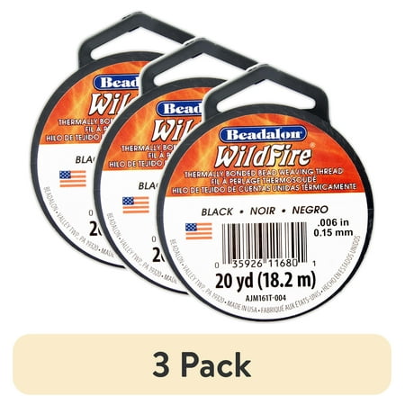 (3 pack) Beadalon Wildfire 0.006" Black Beading Thread, 20 yd Roll, Jewelry Stringing