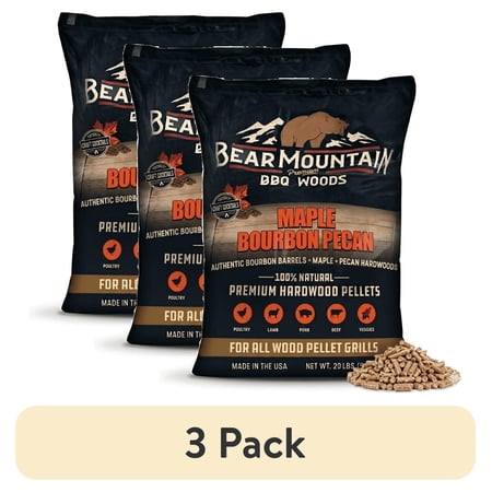 (3 pack) Bear Mountain Maple Bourbon Pecan Premium BBQ Wood Pellets, 20 lbs