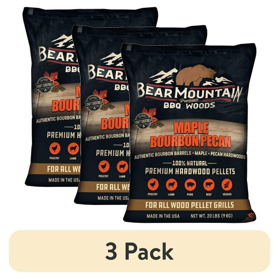 (3 pack) Bear Mountain Maple Bourbon Pecan Premium BBQ Wood Pellets, 20 lbs