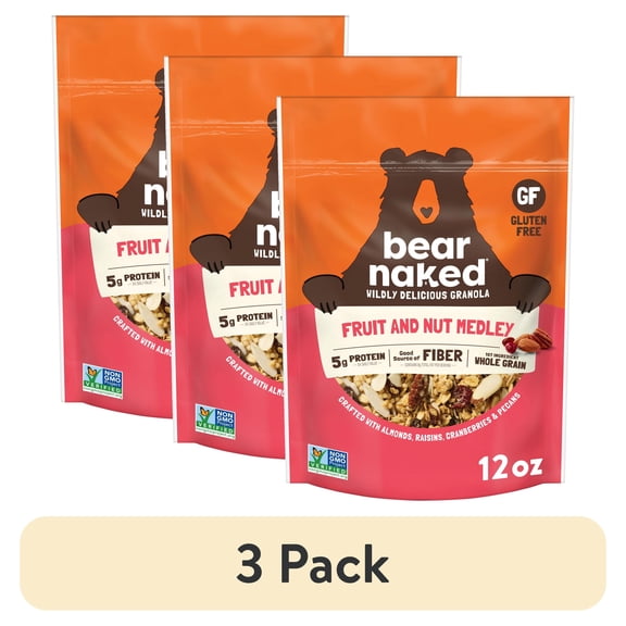 (3 pack) Bear Naked Fruit and Nut Medley Granola, 5g Protein, Fiber Bag, 12 oz