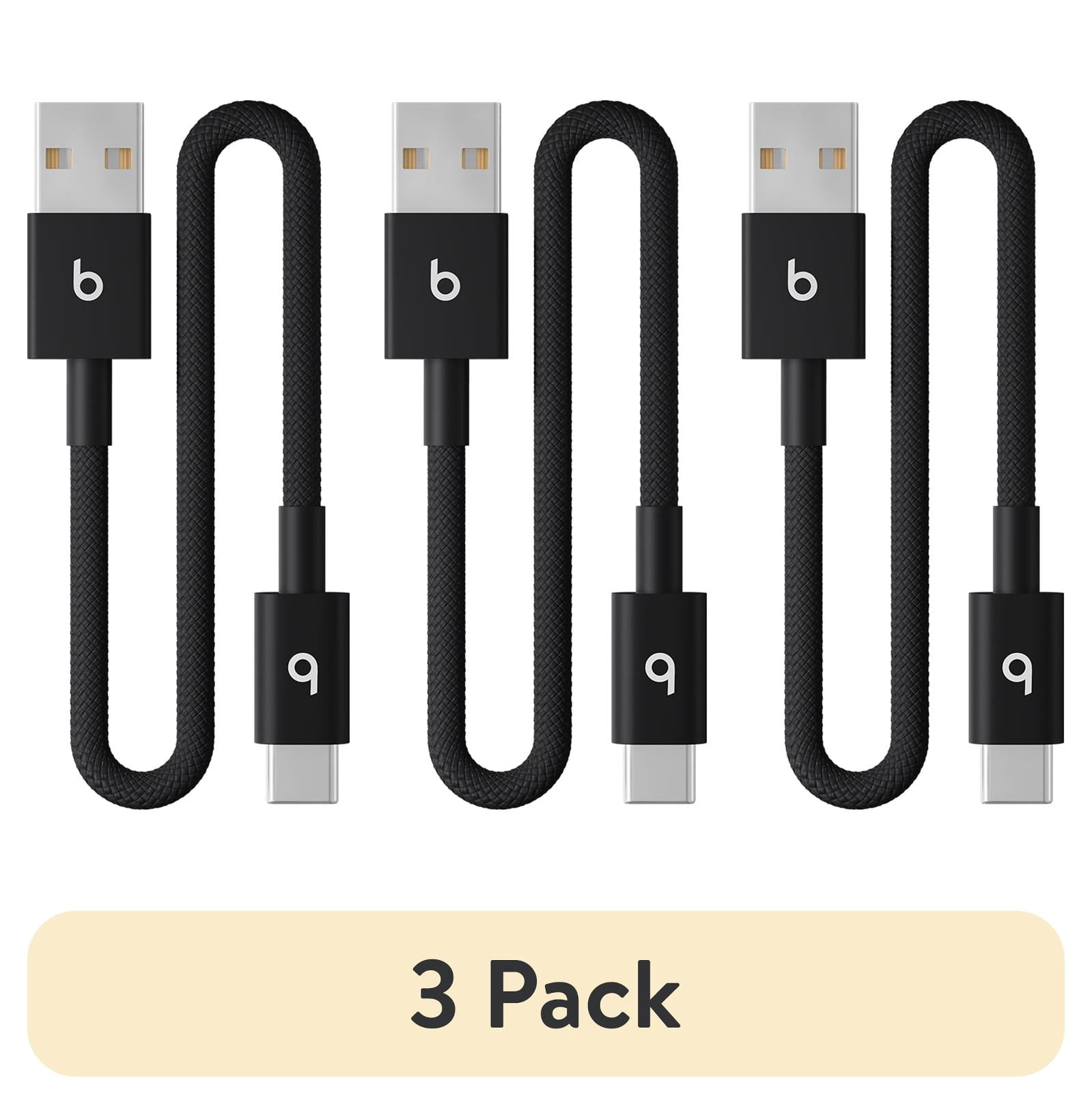 (3 pack) Beats USB-A to USB-C Woven Short Cable (20 cm) - Bolt Black