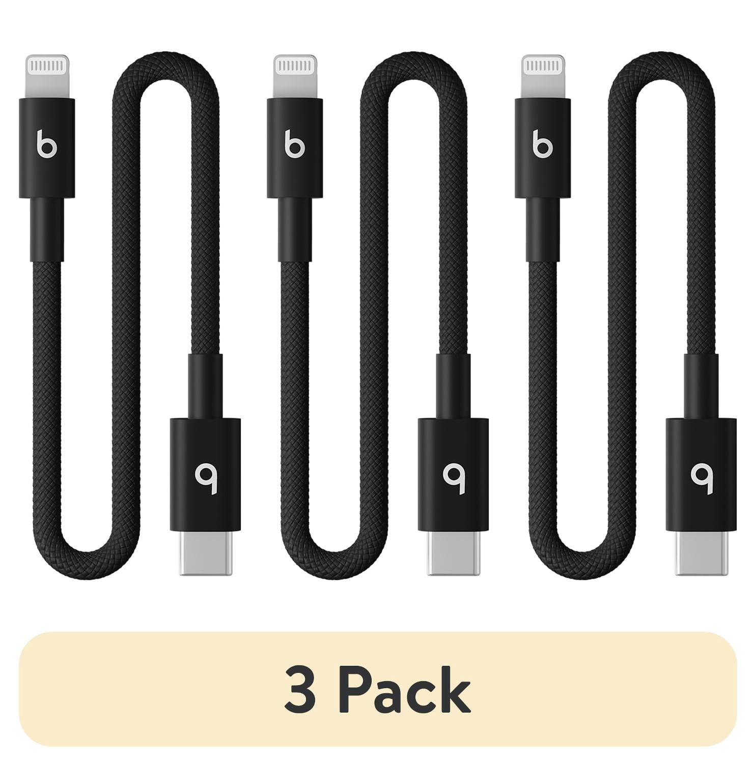 (3 pack) Beats USB-C to Lightning Woven Short Cable (20 cm) - Bolt Black