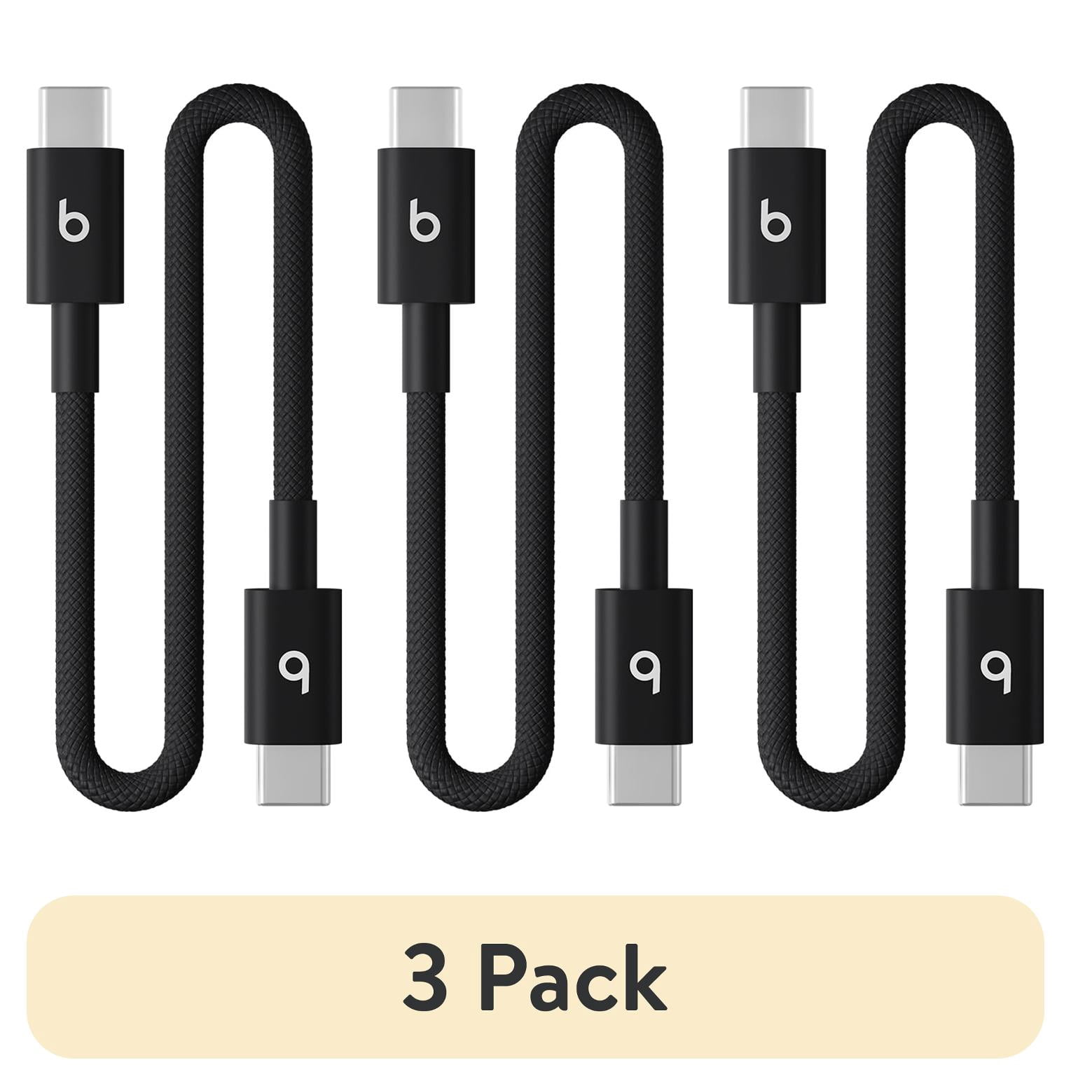 (3 pack) Beats USB-C to USB-C Woven Short Cable (20 cm) - Bolt Black
