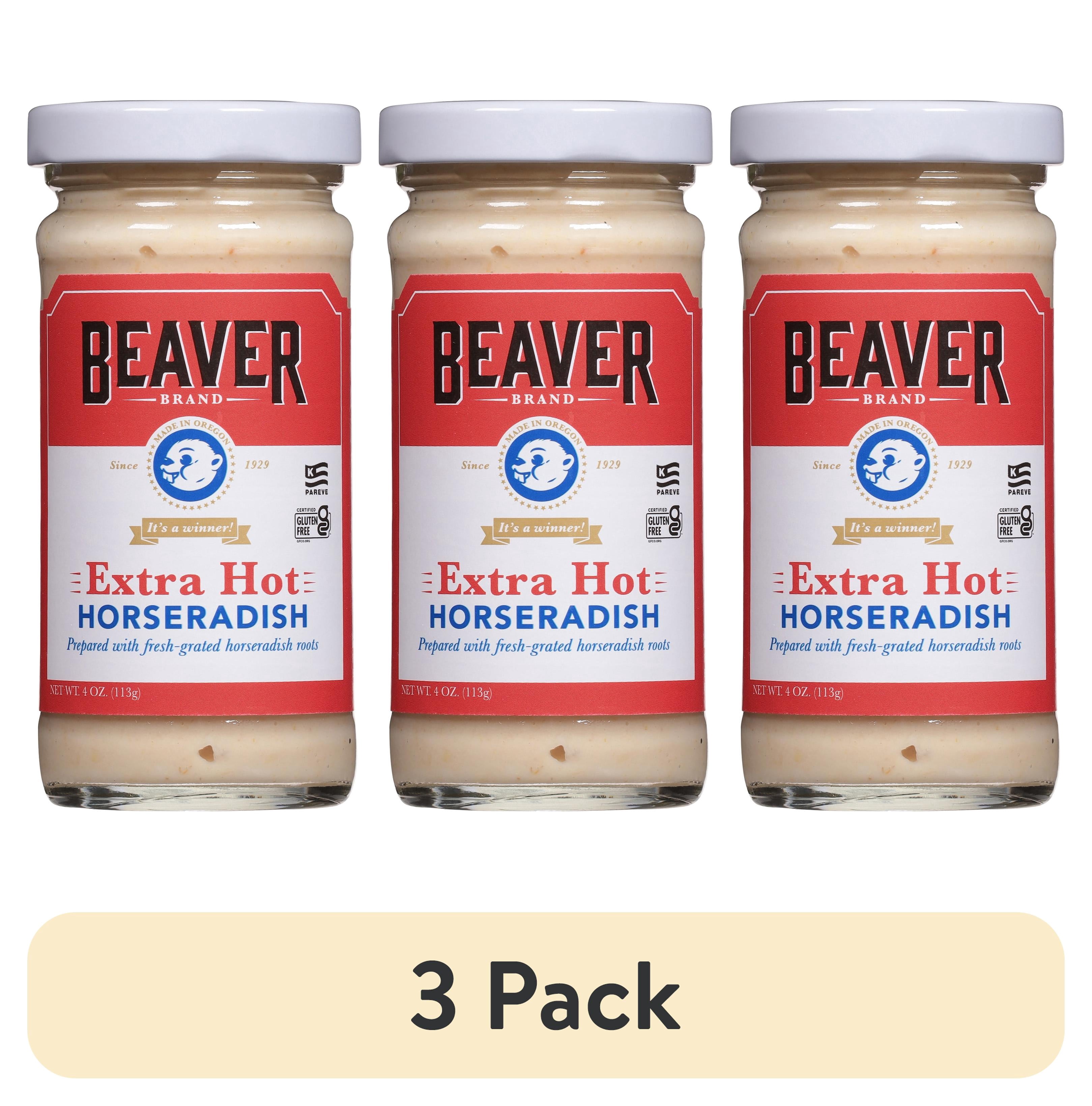 (3 pack) Beaver Extra Hot and Creamy Horseradish, 4 oz Jar