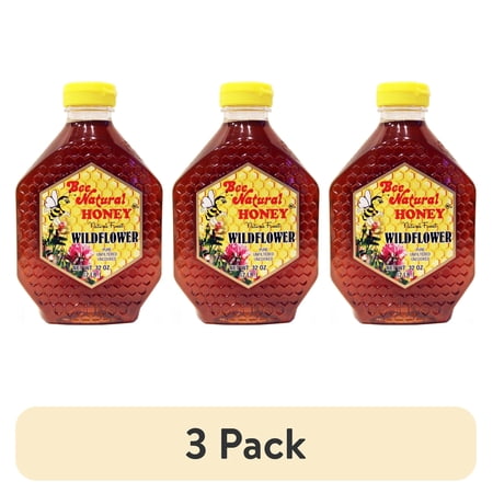 (3 pack) Bee Natural Wildflower 100% Pure Unfiltered, Uncooked Honey, 32 Oz