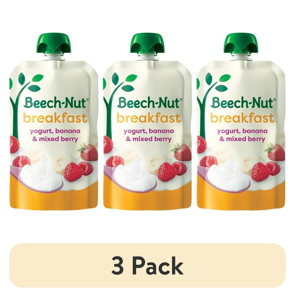 (3 pack) Beech-Nut Breakfast Stage 4 Toddler Food, Yogurt Banana & Berry, 3.5 oz Pouch