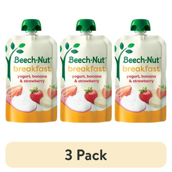 (3 pack) Beech-Nut Breakfast Stage 4 Toddler Food, Yogurt Banana & Strawberry, 3.5 oz Pouch