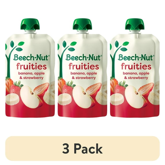 (3 pack) Beech-Nut Fruities Stage 2 Baby Food, Banana Apple & Strawberry, 3.5 oz Pouch