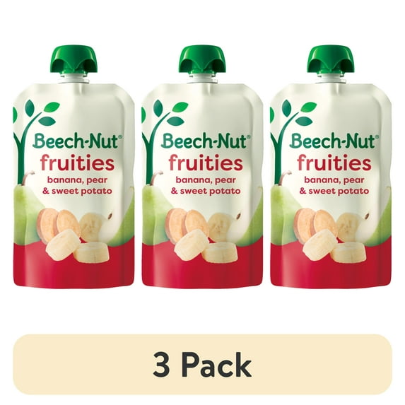 (3 pack) Beech-Nut Fruities Stage 2 Baby Food, Banana Pear & Sweet Potato, 3.5 oz Pouch