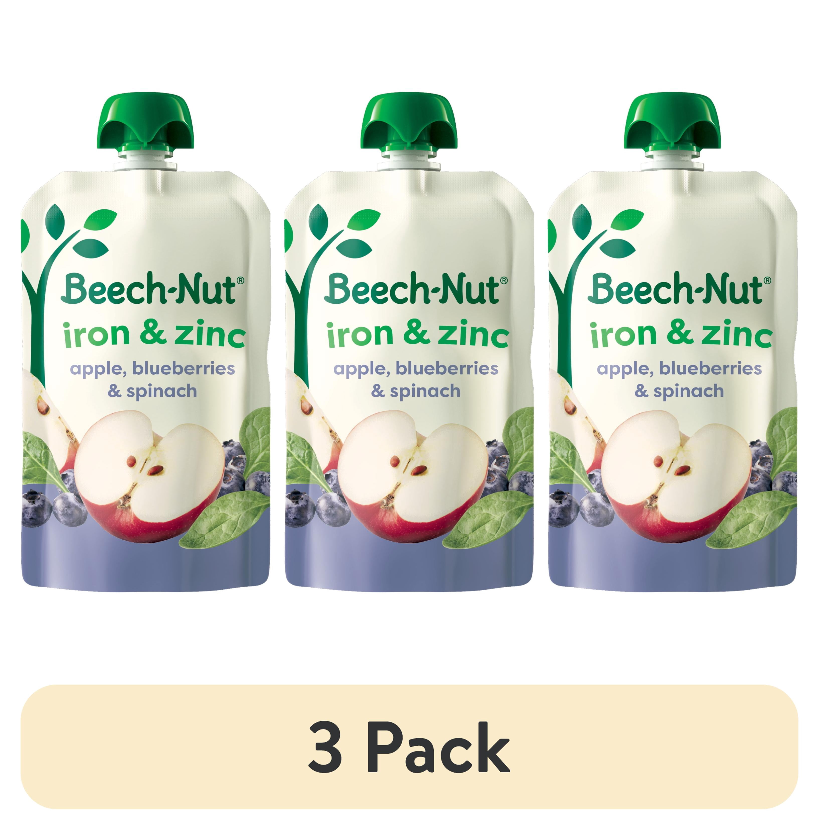 (3 pack) Beech-Nut Iron & Zinc Stage 4 Toddler Food, Apple Blueberry & Spinach, 3.5 oz Pouch