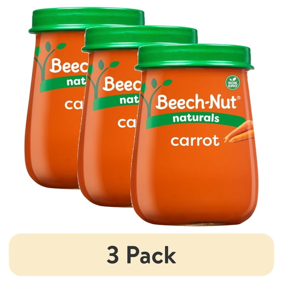 (3 pack) Beech-Nut Naturals Stage 1 Baby Food, Carrots, 4 oz Jar