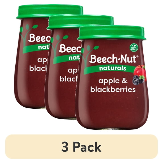 (3 pack) Beech-Nut Naturals Stage 2 Baby Food, Apple & Blackberries, 4 oz Jar
