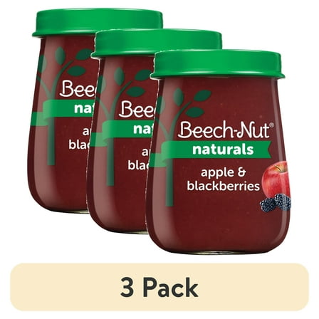 (3 pack) Beech-Nut Naturals Stage 2 Baby Food, Apple & Blackberries, 4 oz Jar