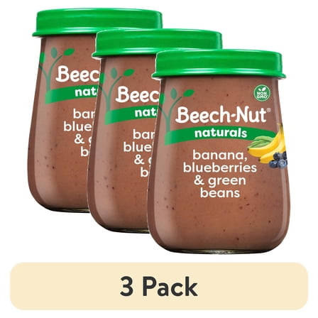 (3 pack) Beech-Nut Naturals Stage 2 Baby Food, Banana Blueberries & Green Beans, 4 oz Jar