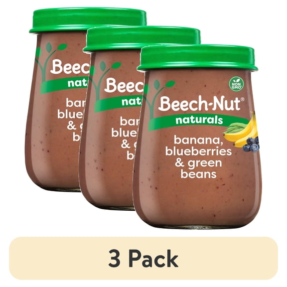 (3 pack) Beech-Nut Naturals Stage 2 Baby Food, Banana Blueberries & Green Beans, 4 oz Jar