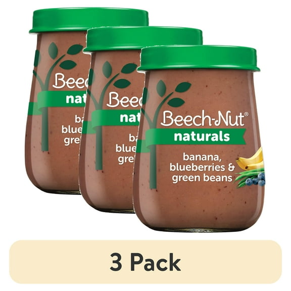 (3 pack) Beech-Nut Naturals Stage 2 Baby Food, Banana Blueberries & Green Beans, 4 oz Jar