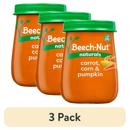 (3 pack) Beech-Nut Naturals Stage 2 Baby Food, Carrots Sweet Corn & Pumpkin, 4 oz Jar
