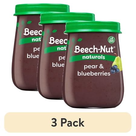 (3 pack) Beech-Nut Naturals Stage 2 Baby Food, Pear & Blueberries, 4 oz Jar