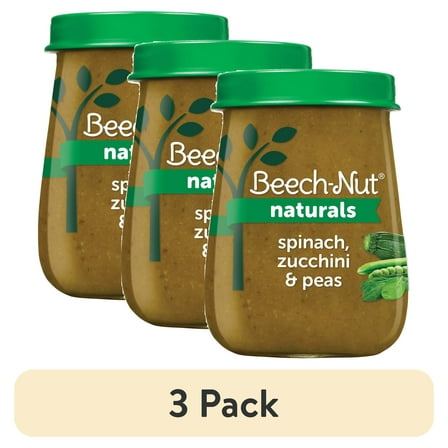 (3 pack) Beech-Nut Naturals Stage 2 Baby Food, Spinach Zucchini & Peas, 4 oz Jar