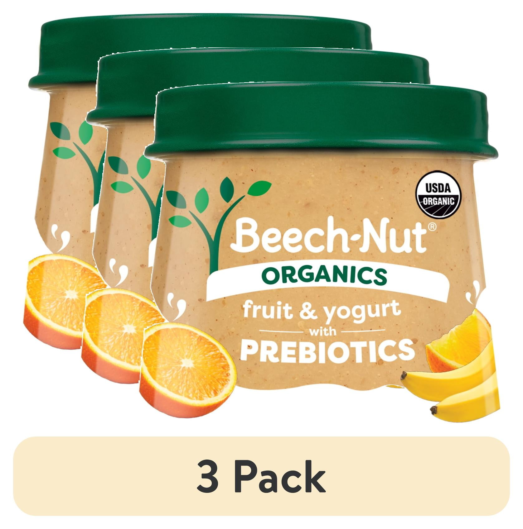 (3 pack) Beech-Nut Organics Fruit & Yogurt Baby Food + Prebiotics, Banana Orange, Stage 2, 4oz Jar