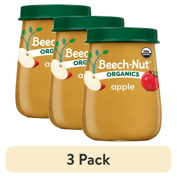 (3 pack) Beech-Nut Organics Stage 1 Organic Baby Food, Apple, 4 oz Jar