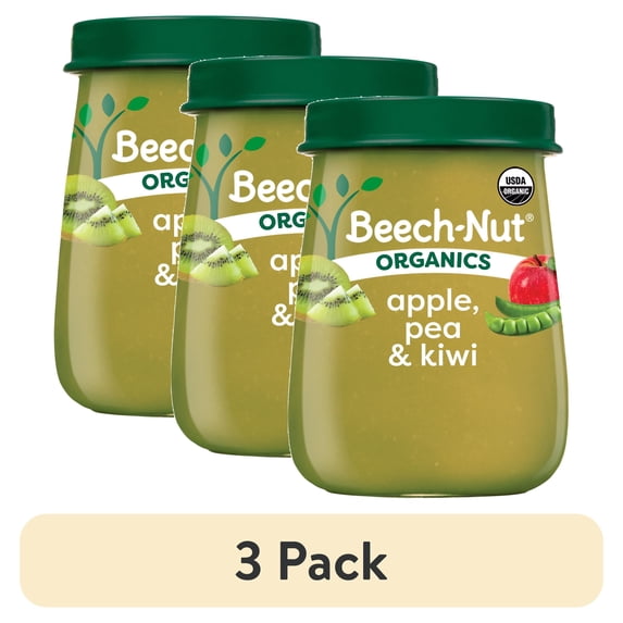 (3 pack) Beech-Nut Organics Stage 2 Organic Baby Food, Apple Pea & Kiwi, 4oz Jar