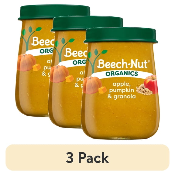 (3 pack) Beech-Nut Organics Stage 2 Organic Baby Food, Apple Pumpkin & Granola, 4 oz Jar