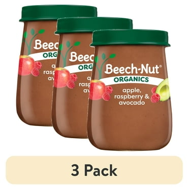 (3 pack) Beech-Nut Organics Stage 2 Organic Baby Food, Apple Raspberries & Avocado, 4oz Jar