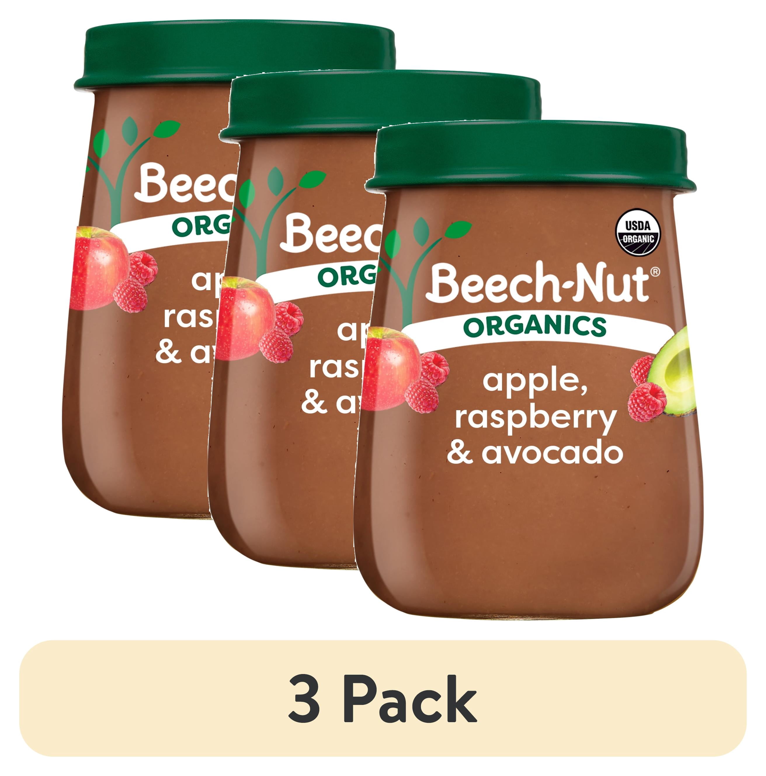 (3 pack) Beech-Nut Organics Stage 2 Organic Baby Food, Apple Raspberries & Avocado, 4oz Jar
