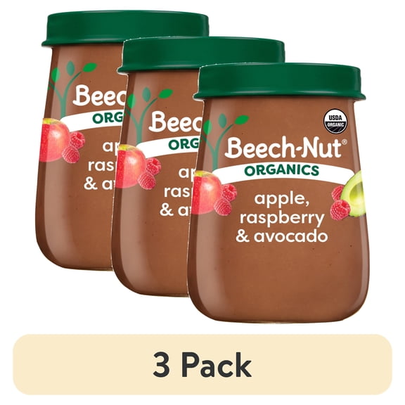 (3 pack) Beech-Nut Organics Stage 2 Organic Baby Food, Apple Raspberries & Avocado, 4oz Jar
