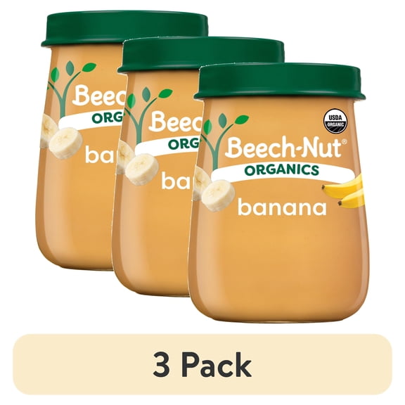 (3 pack) Beech-Nut Organics Stage 1 Organic Baby Food, Banana, 4 oz Jar