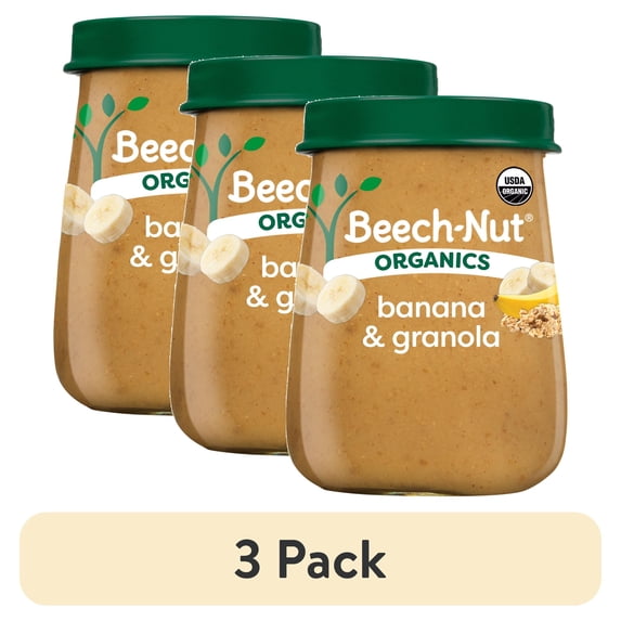 (3 pack) Beech-Nut Organics Stage 2 Organic Baby Food, Banana & Granola, 4 oz Jar