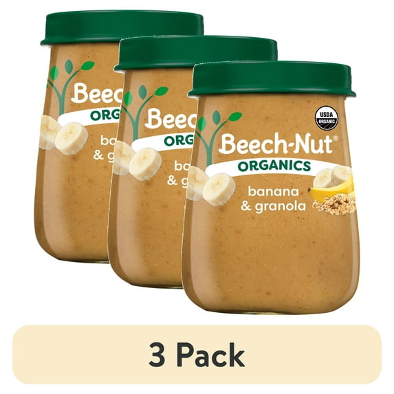 (3 pack) Beech-Nut Organics Stage 2 Organic Baby Food, Banana & Granola, 4 oz Jar