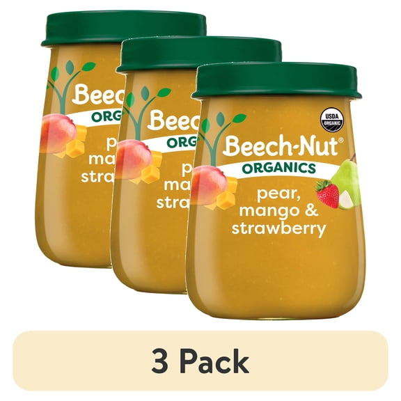 (3 pack) Beech-Nut Organics Stage 2 Organic Baby Food, Pear Mango & Strawberry, 4oz Jar