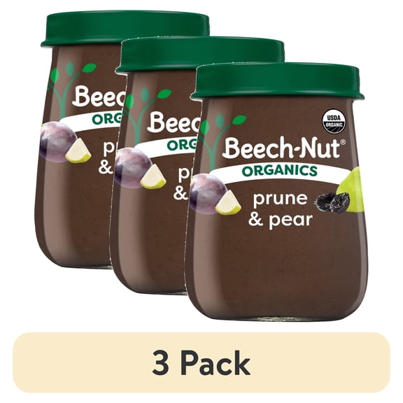 (3 pack) Beech-Nut Organics Stage 2 Organic Baby Food Prunes & Pears, 4 oz Jar