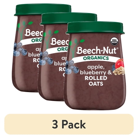 (3 pack) Beech-Nut Organics Stage 3 Organic Baby Food, Apple Blueberry & Oats, 4 oz Jar