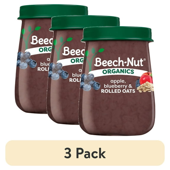 (3 pack) Beech-Nut Organics Stage 3 Organic Baby Food, Apple Blueberry & Oats, 4 oz Jar
