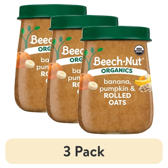 (3 pack) Beech-Nut Organics Stage 3 Organic Baby Food, Banana Pumpkin & Oats, 4 oz Jar