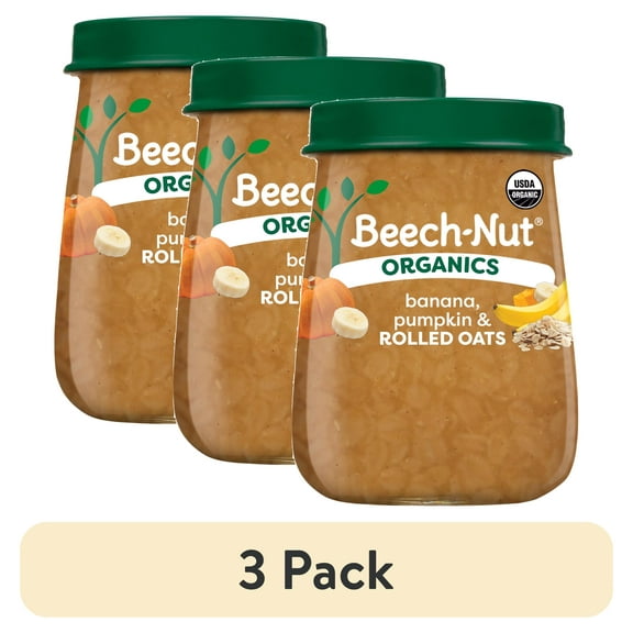 (3 pack) Beech-Nut Organics Stage 3 Organic Baby Food, Banana Pumpkin & Oats, 4 oz Jar