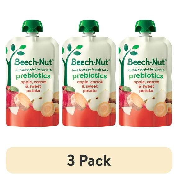(3 pack) Beech-Nut Prebiotic Fiber Stage 4 Toddler Food, Carrot Apple & Sweet Potato, 3.5 oz Pouch