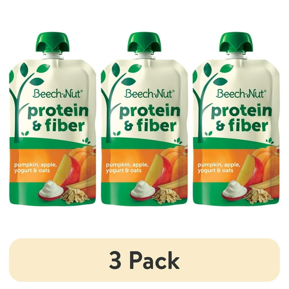 (3 pack) Beech-Nut Protein & Fiber Stage 4 Toddler Food, Pumpkin Apple Yogurt Oats, 3.5 oz