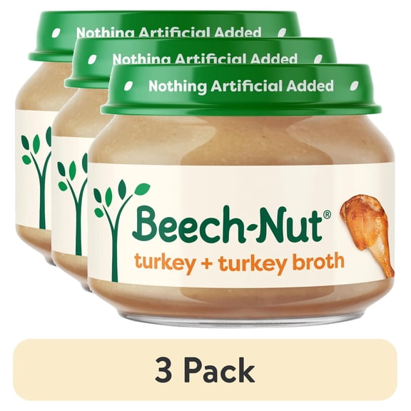 (3 pack) Beech-Nut Stage 1 Baby Food, Turkey & Turkey Broth, 2.5 oz Jar
