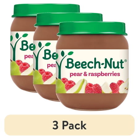 (3 pack) Beech-Nut Stage 2 Baby Food, Pear & Raspberries, 4 oz Jar