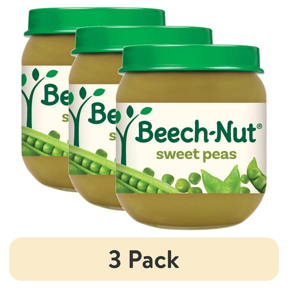 (3 pack) Beech-Nut Stage 2 Baby Food, Sweet Peas, 4 oz Jar